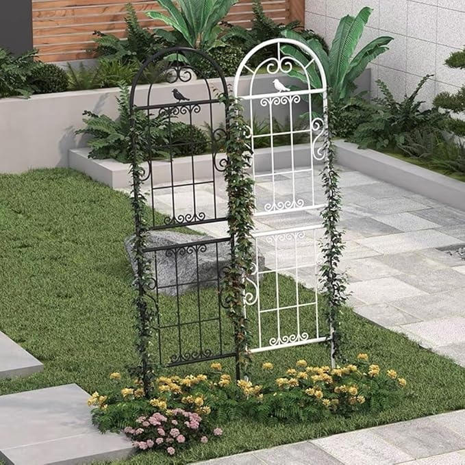 Metal Garden Trellis for Climbing Plants Plants Support Sturdy Garden Trellis for Potted Climbing Vine Indoor Outdoor - Black White(Color:BlackSize:185 * 52cm/72.8 * 20.5in)