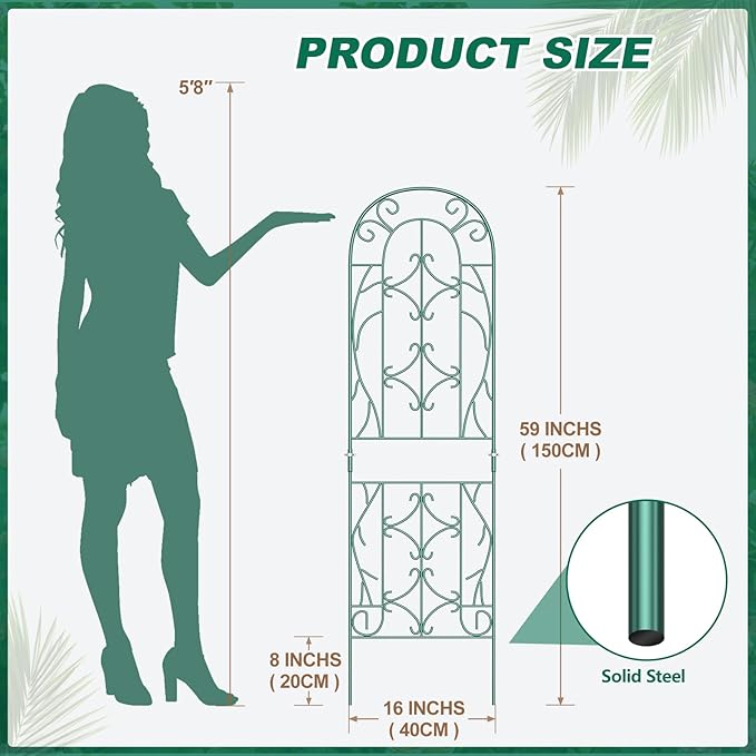 4 Pack Metal Garden Trellis for Climbing PlantsGreen Metal Garden Trellis for Vines Plant Rose Vegetable SupportLarge Decorative Outdoor Trellis