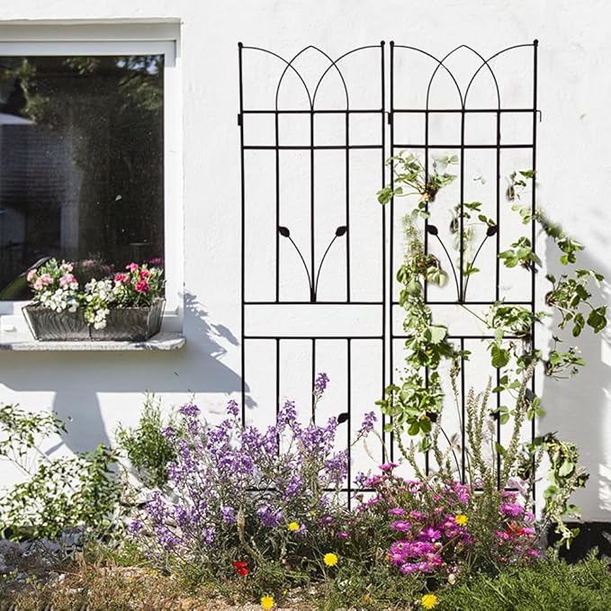 Sturdy Metal Garden Trellis for Climbing Plants – Rust-Resistant Outdoor Plant Support for Vines Roses and Flowers (2 Pack-Black)