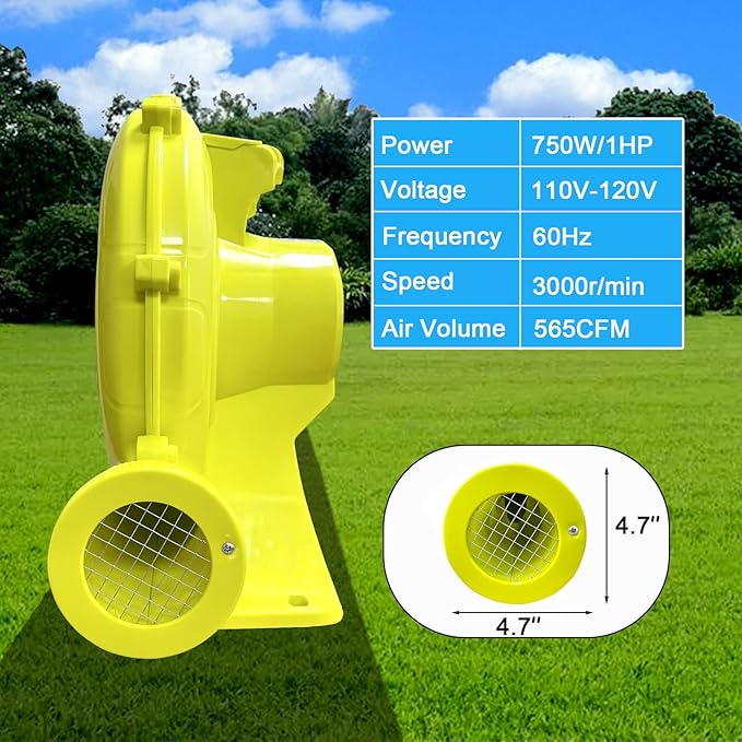 750 Watt Inflatable Air Blower 1HP Bounce House Blower Water Slides air Sofas Paint Booth and Other Suitable Outdoor inflatables Electric Air Pump Fan