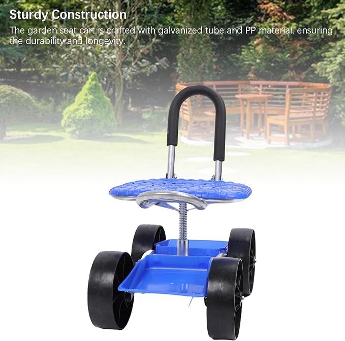 Pssopp Garden Cart Rolling Work Seat360 Degree Swivel Seat Garden Rolling Stools with Wheels for Outdoor Patio Yard Planting Work Scene