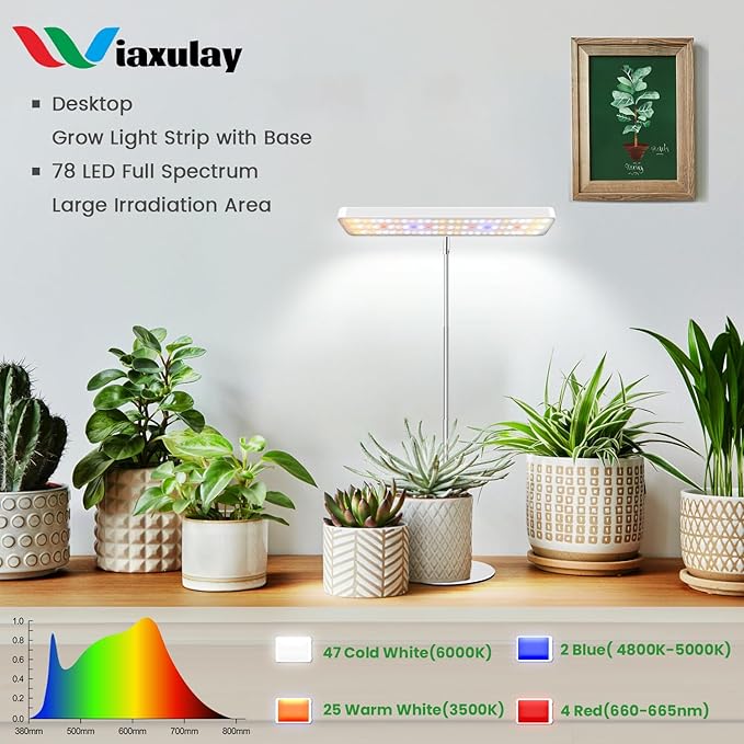 Wiaxulay Plant Grow Light 78 LEDs Grow Light for Indoor Plants Full Spectrum Height Adjustable Desk Growing Lamp with Metal Base Auto Timer 6/12/16Hrs 3 Lighting Modes 5 Dimmable Levels2 Pack