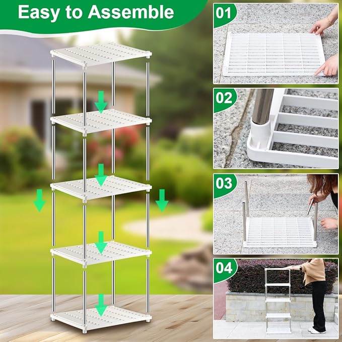 5 Layer Seed Starter Tray Plant Stand Storage for Nursery Pot Seedling Cell Tray Container Indoor/Outdoor Plant Rack Holder (White)