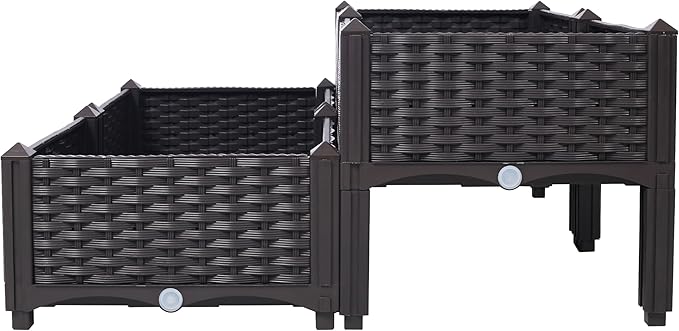 4 Piece Raised Garden Bed with Legs Self-Watering Planter Boxes for Flowers &amp Vegetables Brown