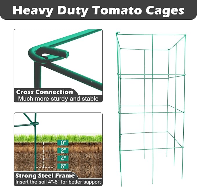 Barbella Tomato Cage 4 Pack Plant Support Cage Square Folding Tomato Cages Garden Plant Support Stake Tower with Clips and Ties Garden Trellis Plant Cage for Vertical Climbing Plants (Green)
