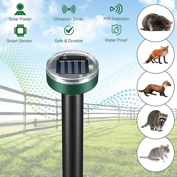 Solar Powered Ultrasonic Mole RepellentWaterproof Outdoor Vibration Mouse Control for Yard Garden360° Effective Rodent Repellent with Ultrasonic SoundGreen10 Piece