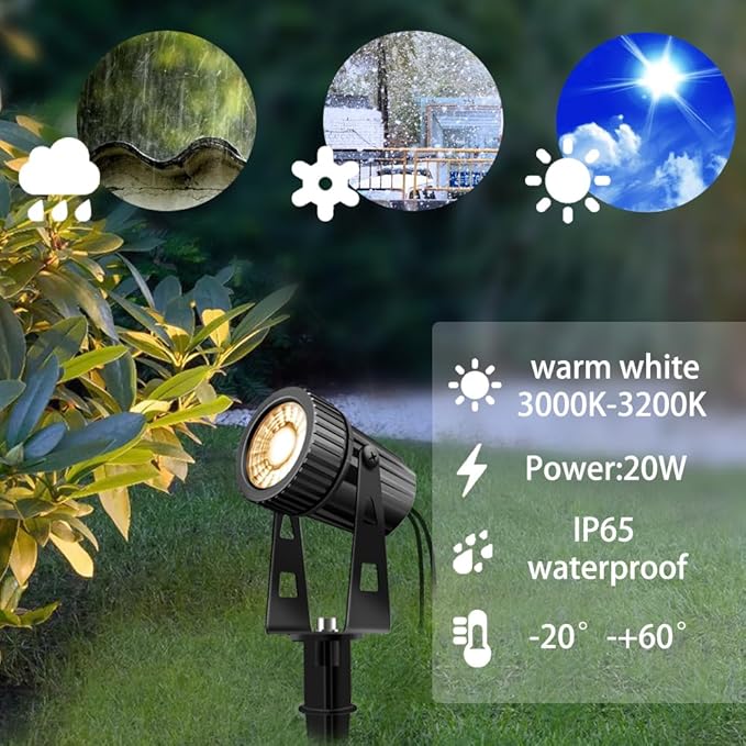 LED Landscape Lights Low Voltage COB Landscape Lighting 24V 20W Warm White 2100LM Garden Spotlights Outdoor for Yard Lawn Wall Fence(6 Pack)