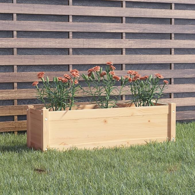 Garden Planter Natural Pine Solid Pinewood Large 39.4x39.4x12.2 inch Durable Untreated Wood for Outdoor Plants Raised Garden Bed