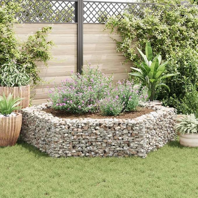 Gabion Raised Garden Bed Silver Galvanized Steel Planter for Outdoor Plants Hexagonal 78.7x68.1x15.7 inch Durable Garden Clearance Deals