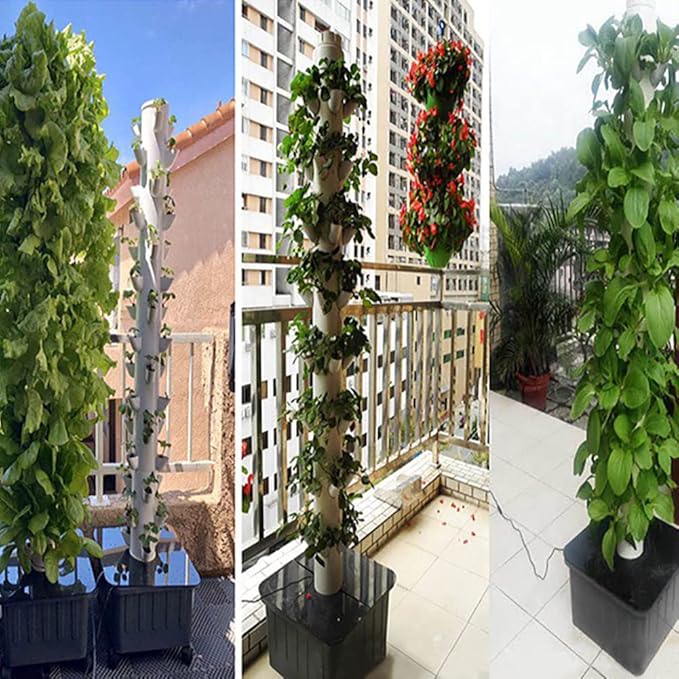 Hydroponics Tower 45 Holes Aquaponics Grow System 15 Floors Garden Tower Aeroponics Growing Kit for Fruits and Vegetables Planting