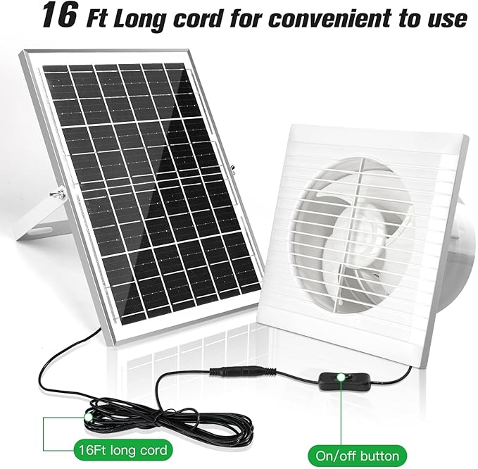 Solar Powered Exhaust Fan 15W Solar Panel + 6 Ventilation Vent Fan for Outside Greenhouse Chicken Coop Shed Pet House