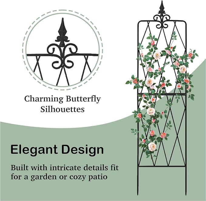 Garden Trellis for Climbing Plants Outdoor Metal Garden Trellises Decorative Garden Fencing Flower Trellis with Durable Powder Coating for Vines Plant Rose Vegetable Support Black (4 Pattern-A)