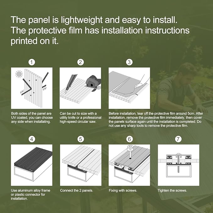 UMIG 8 PCS 6' x 2' x 0.24'' Polycarbonate Greenhouse Panels Twin-Wall Waterproof UV Protected Corrugated Plastic Roof Panels Sheets Clear Replacement Panels for Greenhouse Outdoor Plant