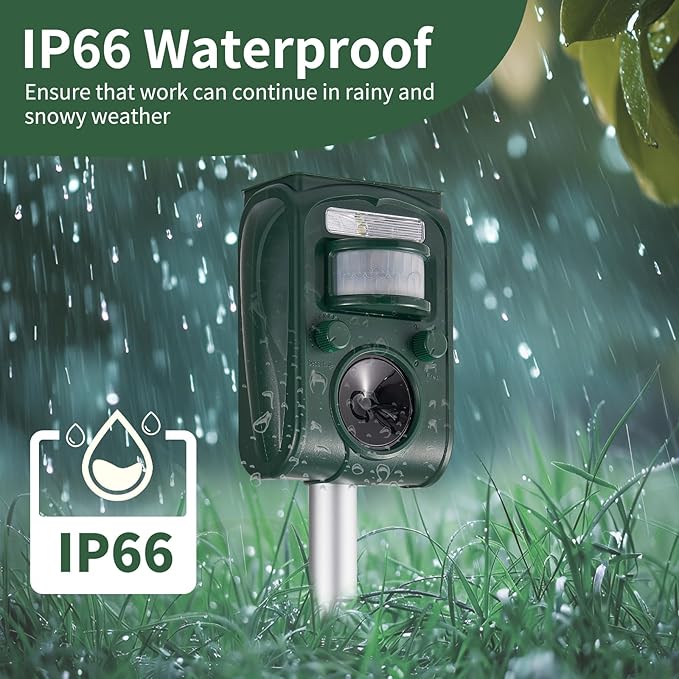 Upgraded Solar Ultrasonic Squirrel Deer Repellent Devices Motion Detection 5 Adjustable Modes Cat Raccoon Rabbit Dog Deterrent Animal Repellent with Waterproof for Yard 2P Dark Green