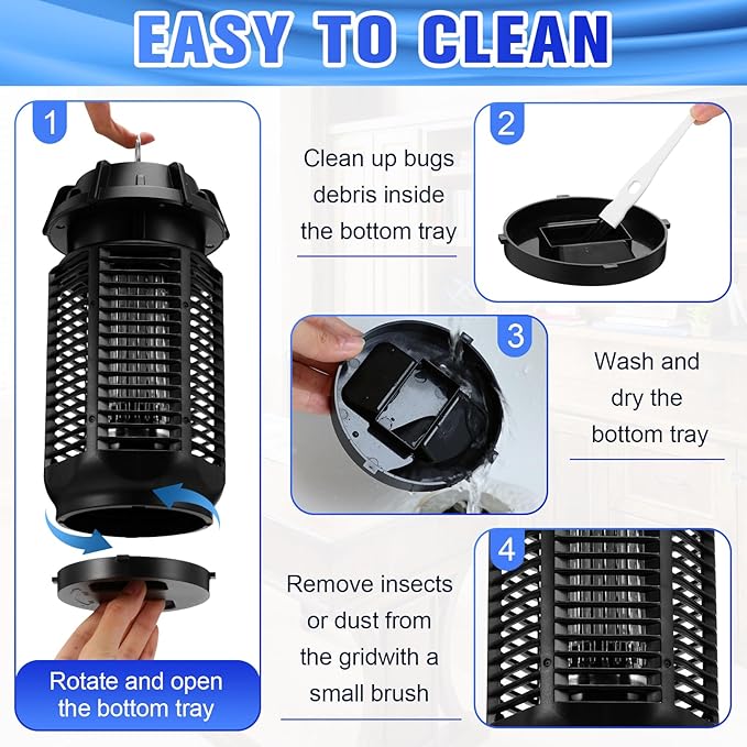Qualirey 2 Packs Fly Zapper Bug Killer 4000v 20w Power Electric Mosquito Trap Mosquito Killer with 3.9ft Cords for Outdoor Indoor Ipx4 Waterproof Insect Trap with 2 Brushes for Home Patio Camping