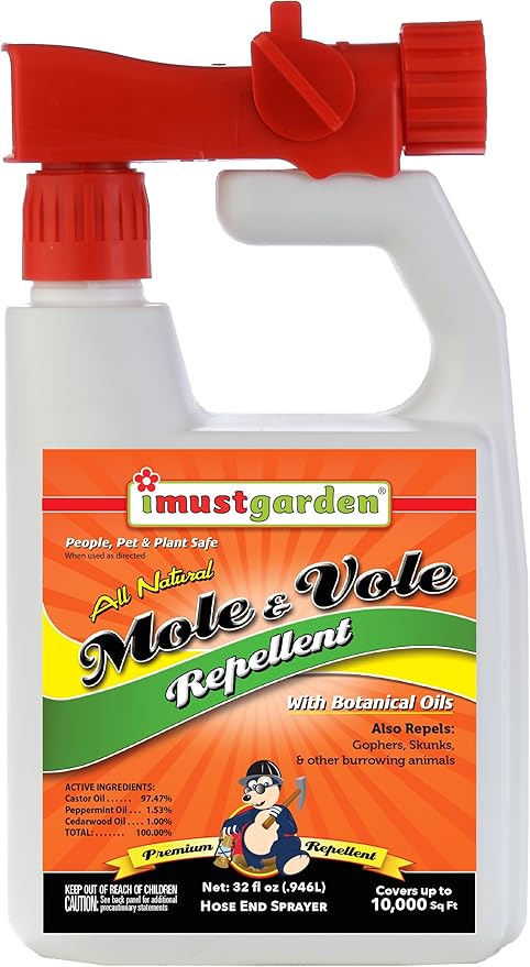 I Must Garden Mole &amp Vole Repellent Hose End Concentrate: Professional Strength – Twice The Coverage – All Natural Ingredients – 32oz
