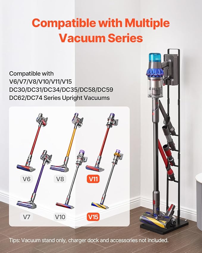 VEVOR Vacuum Stand Compatible with V6 V7 V8 V10 V11 V15 Stable Vacuum Stand Holder with Wheels for DC30 DC31 DC34 DC35 DC58 DC59 DC62 D74 Cordless Upright Vacuum Cleaners &amp Accessories