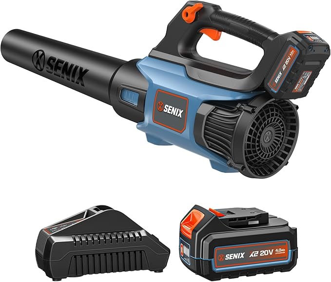 SENIX 20V Max Leaf Blower Cordless Brushless Handheld Up to 350 CFM and 80 MPH 2 Speed Mode Cruise Control Lightweight 4.0 Ah Battery and Charger Included (BLAX2-M)