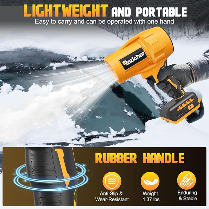 Rozlchar Cordless Leaf Blower Compatible for DeWALT 20V Batteries(No Battery) Variable Speed Handheld Turbo Blower with Brushless Motor Portable Dust/Snow Cleaner for Lawn Patio