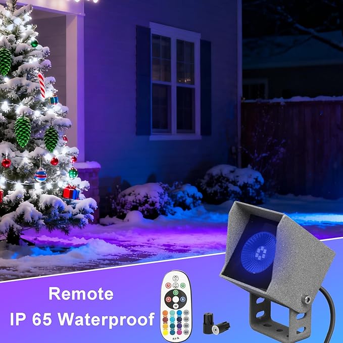 2 Pack RGBW Landscape Spotlights3W Low Voltage Garden Lights with Remote Control 16 Static Colors &amp 4 Dynamic Modes IP65 Waterproof 12V/24V Color Changing Lights for Yard Tree Decoration(Gray)