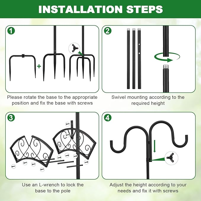 Garden Hose Holder Upgraded Heavy Duty Water Hose Holder Freestanding Hose Stand with 2 Shepherds Hooks Thickened Bird Feeder Pole Detachable Water Pipe Rack Organizer for Outside Yard Lawn