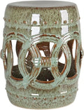 Decorative Garden stools Decorative Ceramic Garden Stool Hollow Out Laicai Copper Money Round Stool Suitable for Living Room Balcony Garden Etc(Blue Green)