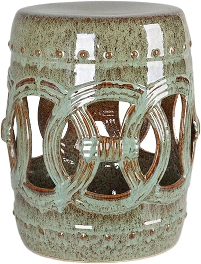 Decorative Garden stools Decorative Ceramic Garden Stool Hollow Out Laicai Copper Money Round Stool Suitable for Living Room Balcony Garden Etc(Blue Green)