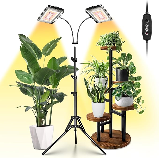 LBW Grow Lights for Indoor PlantsFull Spectrum Standing Plant Grow Light with 4/8/12H Timer 6 Dimmable Levels68 Adjustable Tripod Floor Grow Lamp for Large Indoor Plants Dual Heads Plus