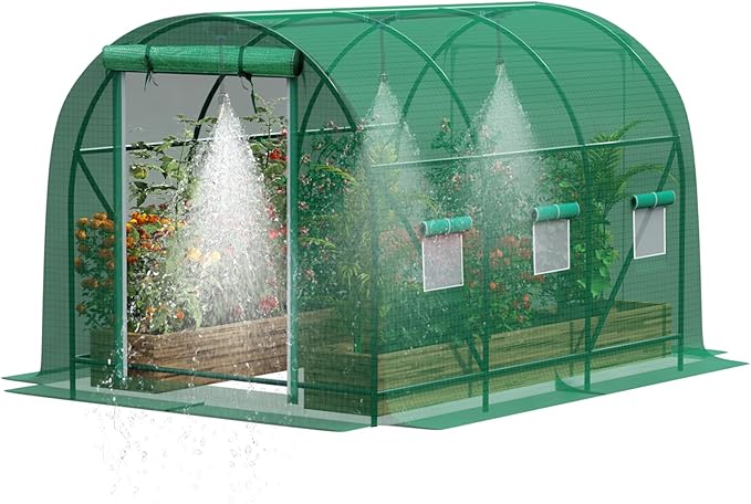 Grezone 10×6.6×6.6ft Greenhouse with Watering SystemHeavy Duty Green House Large Tunnel Greenhouses Kit Walk in Outdoor Plant Gardening for Garden Backyard Green