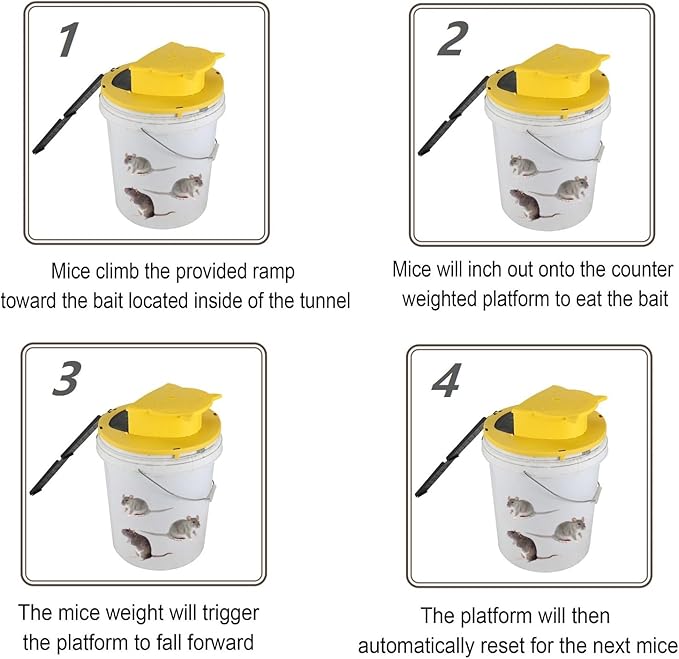 Bucket Lid Mouse TrapAuto ResetHumane and Efficient Mouse Trap Bucket-2Pack