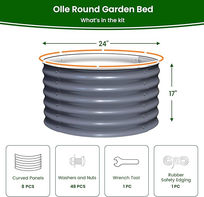 Olle 2 Pack 17 Tall Durable Round Raised Garden Bed Raised Beds for Gardening Vegetable Planter Boxes Outdoor Raised Garden Boxes for Herbs Veggies Flowers Mid-Grey 24 X 17