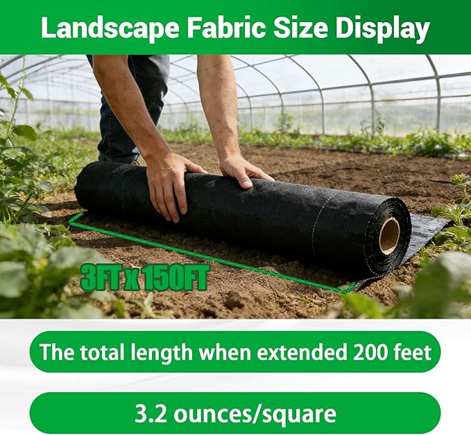Weed Barrier Fabric Planting Cover - 3 x 150 FT Heavy Duty Landscape Fabric Ground Cover Block for Outdoor Planting
