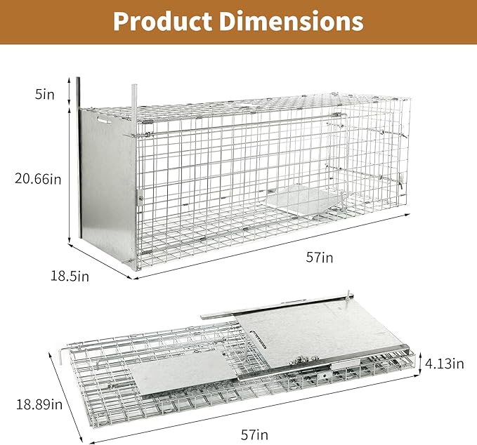 57” Collapsible Large Live Animal Trap Easy to Set and Release Live Animal Traps for Dogs Foxes Coyotes Bobcats and Other similarly Sized Animals up to 55 lbs