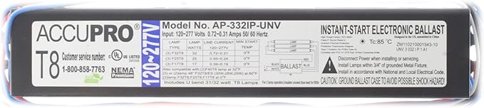 AP-332IP-UNV Instant Electronic Ballast 3-Lamp F32T8 32W T8 120/277V