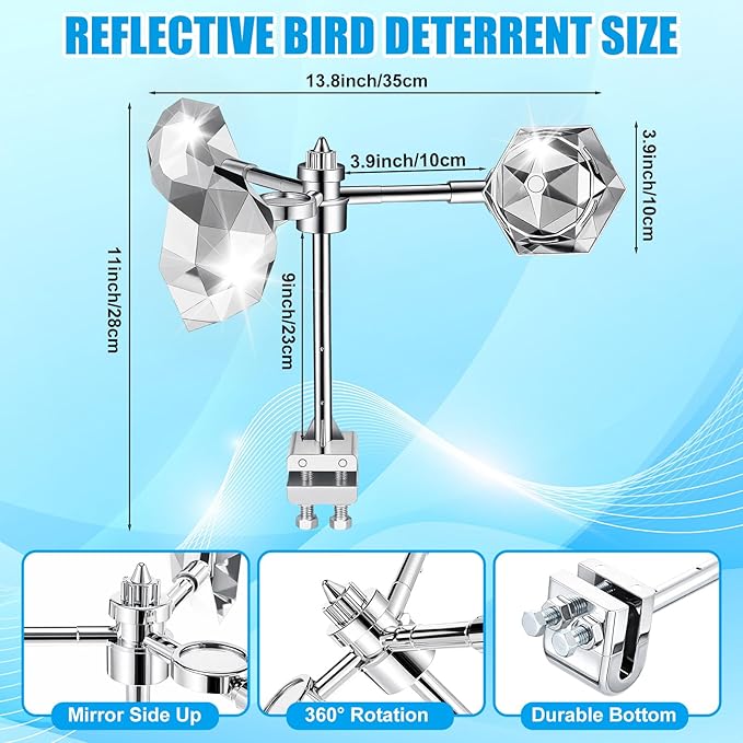 4 Pack Reflective Bird Repellent Insulated Outdoor Bird Reflector Deterrent Rotating Reflective Device Prevents Pigeon Sparrows Collisions Suitable for Gardens Rooftops Farms and Power Towers