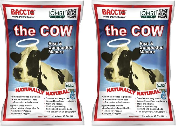 Michigan Peat Baccto 1640 Wholly Cow Horticultural Compost and Manure for Soil Amendment Lawn Care &amp Garden Beds 40 Quart Bag (2 Pack)