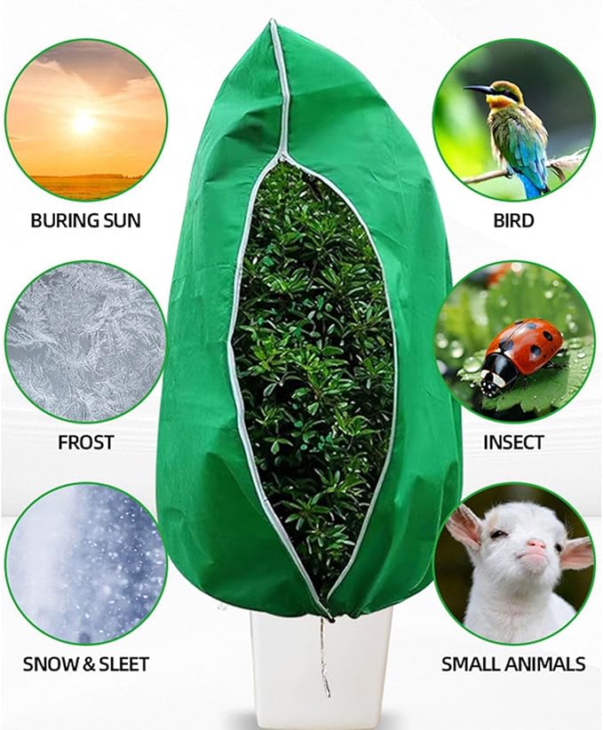 Strengthened Fabric Winter Barrier Protect Highlighting Slide Cord for Trees and Large Herbage 200x240cm White Cream Green