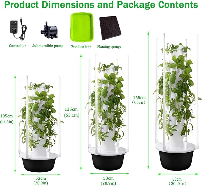 Hydroponic Tower Home Gardening Sys-TEM with LED Light Automatic Timer for Home School Projects Indoor Hydroponic Vegetable Tower5thfloor