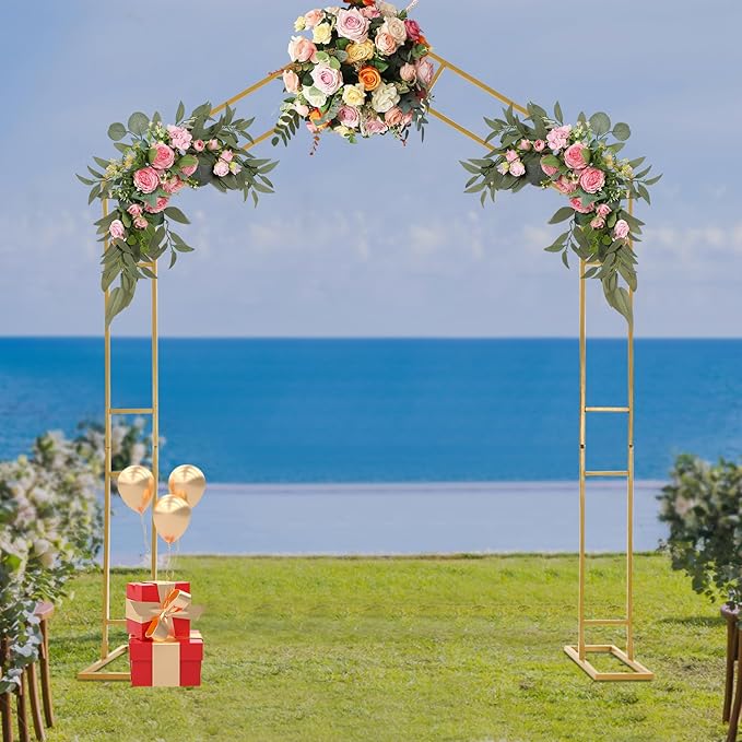 Arch Backdrop Stand A-Shape Wedding Arch Outdoor Flower Garden Trellis Wedding Arch Frame for Garden Decorations Outdoor Party Decorations 6.56 * 7.87FT (Gold)