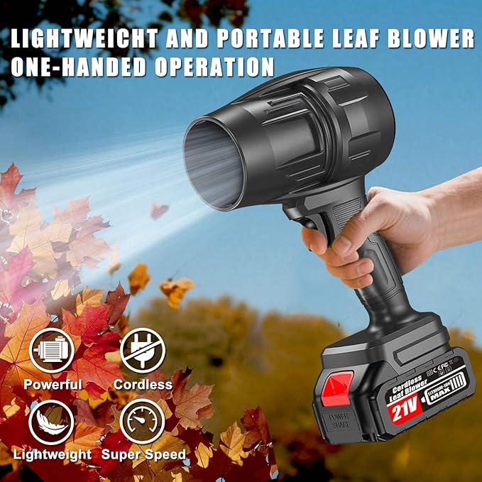 Electric Cordless Leaf Blower 550000RPM Lightweight Handheld Dust Blower with 2 Battery &amp Charger Adjustable Speed High-Speed Motor Leaf Blowers for Lawn Care Garage/Patio/Car Cleaning