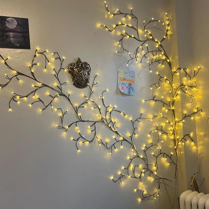 Enchanted Willow Vine Lights with Remote Christmas Swags Decorations Indoor Room Decor 18 Branches 144 LEDs Lighted Willow Vine Lights for Walls Bedroom Home Decor