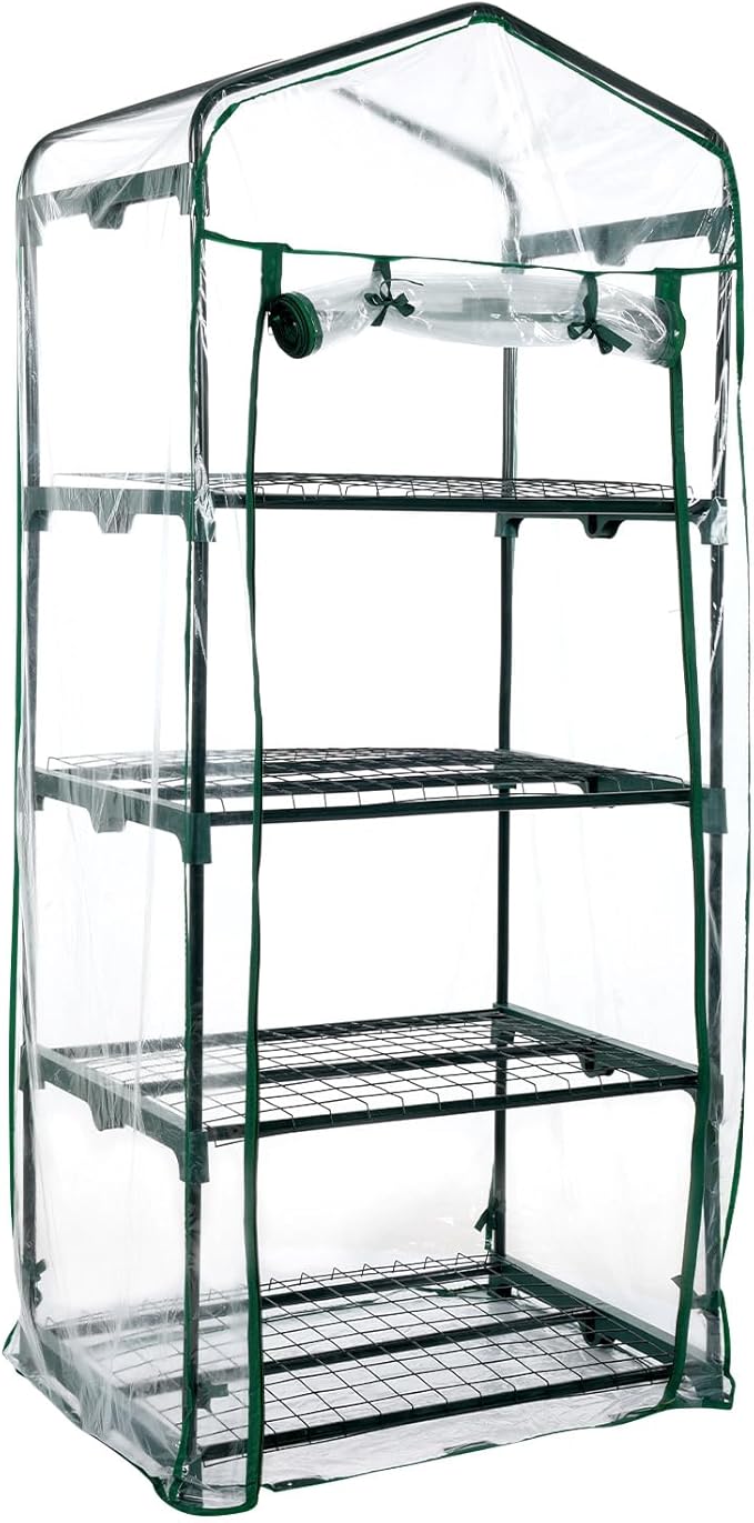Aoodor 27x19x63 Inch 4 Tier Upgrade Greenhouse with Protective PE/PVC Base for Tidier and Cleaner Indoor Outdoor Gardening on The Deck Patio or Backyard Transparent