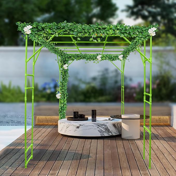 Plant Climbing Stand 9.8x6.6x7.5ft Large Outdoor Plant Trellis for Climbing Plants Heavy Duty Steel Garden Arch with Anti-Slip Feet for Tomatoes Cucumbers Flowers (Green)