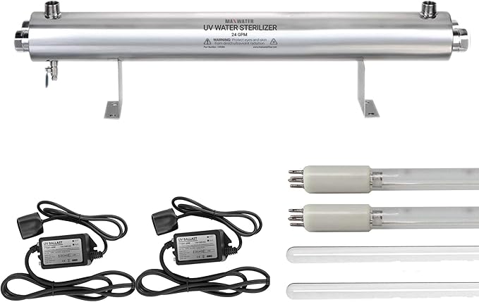 Max Water UV 110W (24GPM) Lamp Shelf Support UV (T5) Input Voltage 110V 1 Inlet/Outlet Light and Audio Alarm Ballast