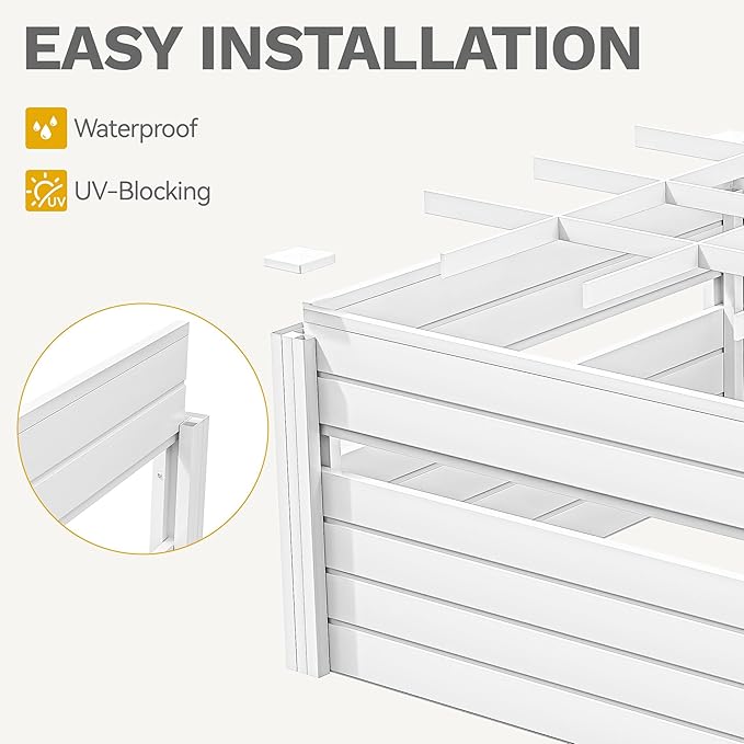 DWVO 4 x 4 x 2 FT Raised Garden Bed Outdoor Vinyl Flower Bed with Growth Grid Large Plastic Planter Box for Vegetables Flowers Herbs Fruits White