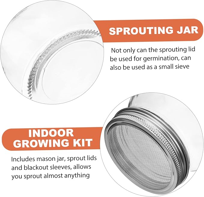 Kisangel Wide Mouth Mason Jar Sprouting Kit Screen Lids for Seed Sprouting Germination Jar Kit for Micro Sprout Growing