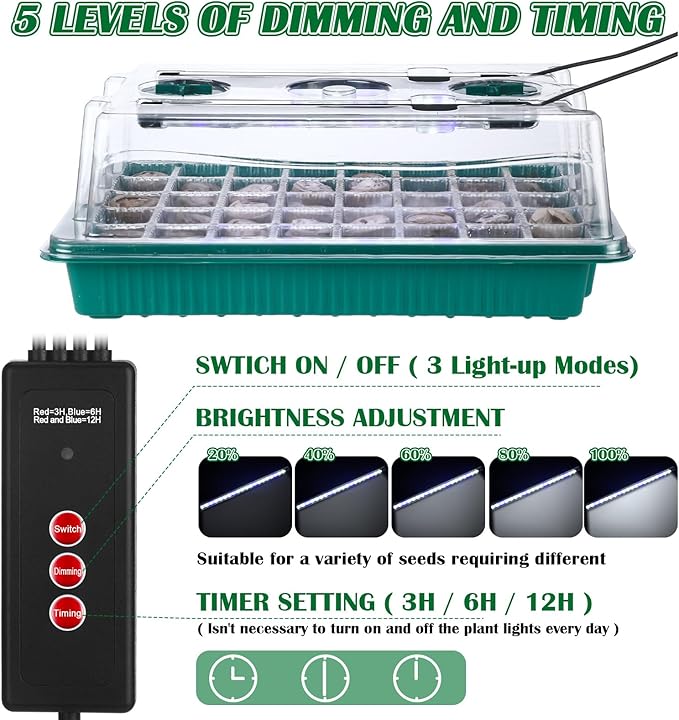 2 Packs 80 Cells Seed Starter Trays Kit with 4 Grow Light Seed Starter Kit Seedling Starter Trays with Humidity Dome and 80 Pcs Peat Pellet for Garden Seeds Propagation Seedlings