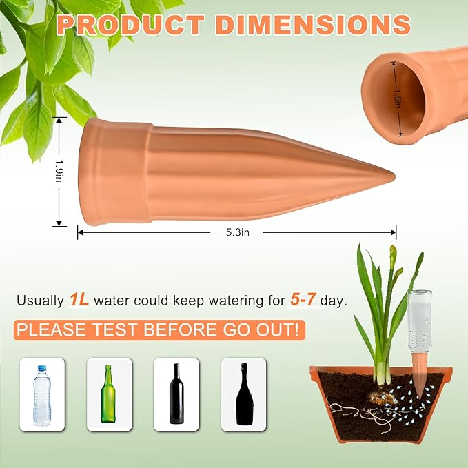 16 Pack Terracotta Plant Waterers - Self Watering Spikes and Watering Stakes for Automatic Watering Slow Release Watering Devices for Vacation Plant Watering Ideal for Indoor &amp Outdoor Plants
