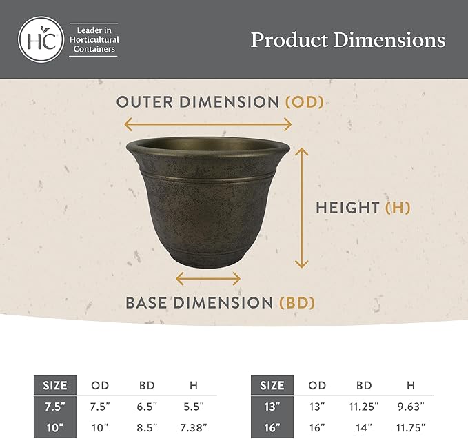 The HC Companies Sierra Round Self-Watering Pot - Lightweight Plastic Planter for Herbs &amp More - Durable Plant Pots for Indoor Plants &amp Outdoor Plants (10” Celtic Bronze Pack of 2)