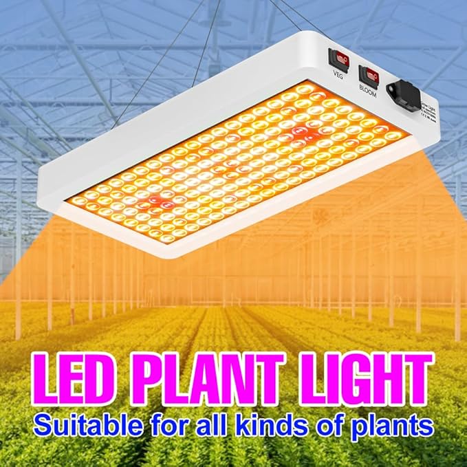1200W Natural Sunlight Full Spectrum Dimmable Grow Light with Long-Lifespan Diodes for Indoor Plants Seed GerminationHydroponic Sunlight-Replicating Lights for Fill Lighting With Multi-Position Hooks